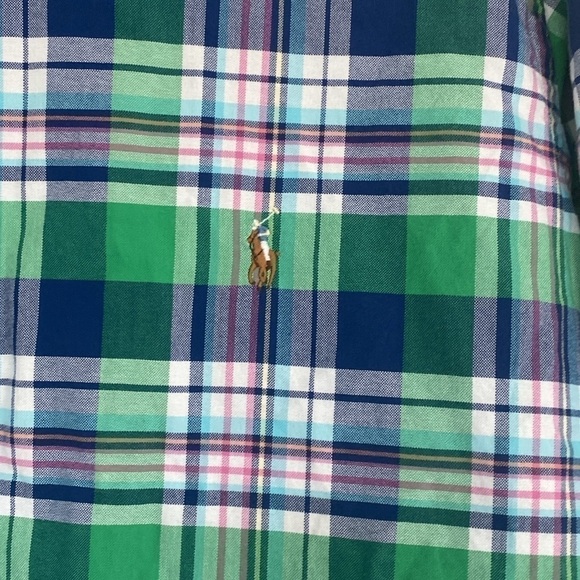 Ralph Lauren Classic Vibrant Green/Blue/Pink Casual Long Sleeve Button Down - Picture 6 of 8